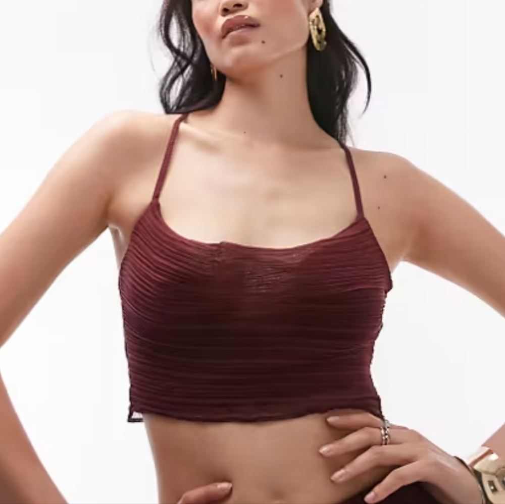 Topshop Plisse Cowl‎ Cropped Cami Top in Maroon NWT